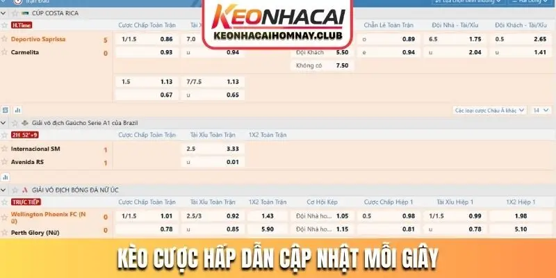 Kèo cược hấp dẫn cập nhật mỗi giây
